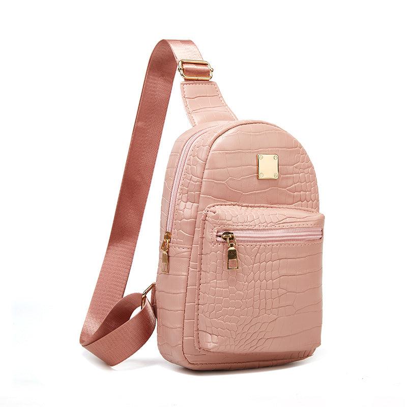 Crocodile Embossed Chest Bag Faux Leather Crossbody Sling Purse