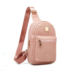 Crocodile Embossed Chest Bag Faux Leather Crossbody Sling Purse