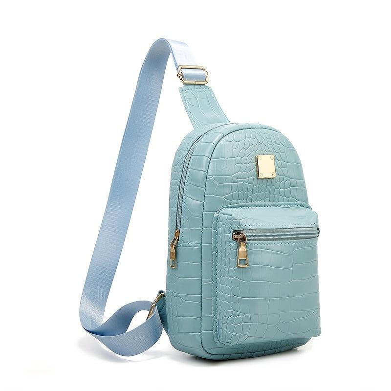 Crocodile Embossed Chest Bag Faux Leather Crossbody Sling Purse