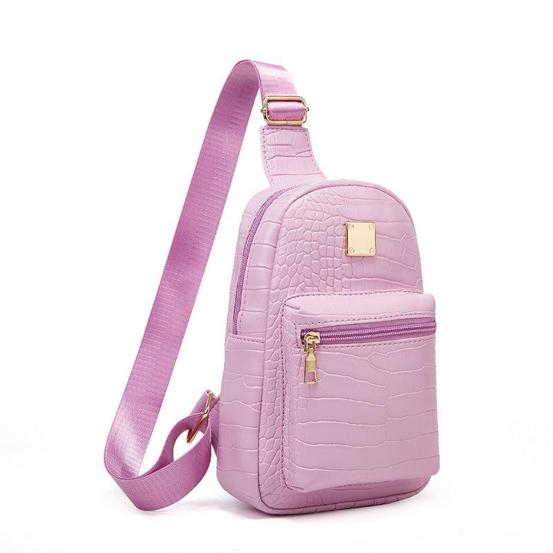 Crocodile Embossed Chest Bag Faux Leather Crossbody Sling Purse