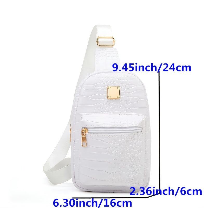 Crocodile Embossed Chest Bag Faux Leather Crossbody Sling Purse