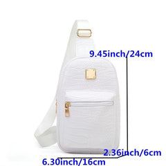Crocodile Embossed Chest Bag Faux Leather Crossbody Sling Purse
