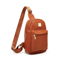 Crocodile Embossed Chest Bag Faux Leather Crossbody Sling Purse