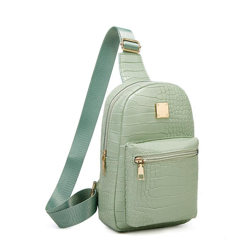 Crocodile Embossed Chest Bag Faux Leather Crossbody Sling Purse
