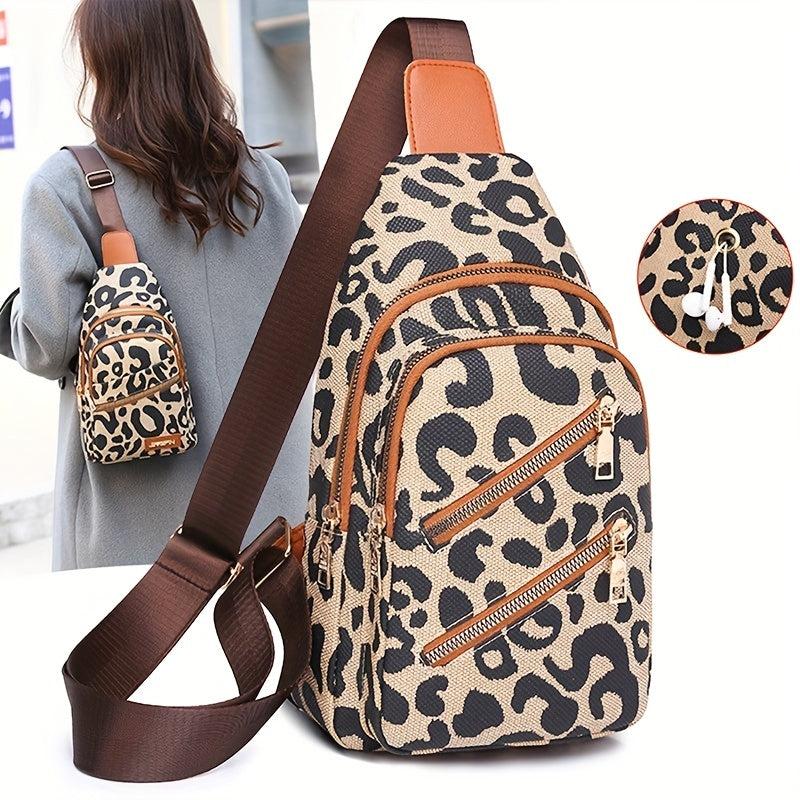 Leopard Pattern Sling Bag Front Chest Purse Crossbody Bag