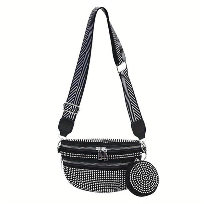 Rhinestone Chest Bag With Coin Purse Fanny Pack Glitter Crossbody Bag For Women