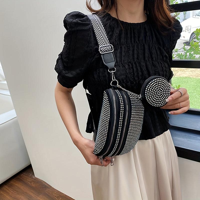 Rhinestone Chest Bag With Coin Purse Fanny Pack Glitter Crossbody Bag For Women