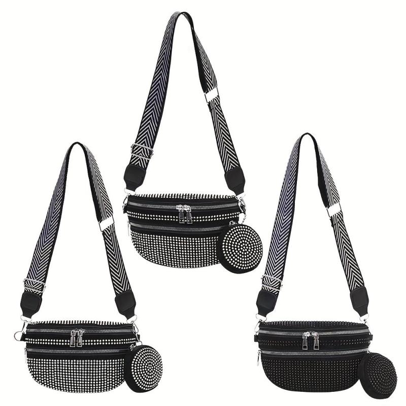 Rhinestone Chest Bag With Coin Purse Fanny Pack Glitter Crossbody Bag For Women