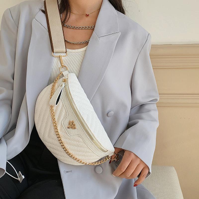 Tree Decor Waist Bag Chain Crossbody Bag Women's PU Leather Chest Purse