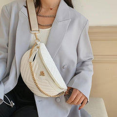 Tree Decor Waist Bag Chain Crossbody Bag Women's PU Leather Chest Purse