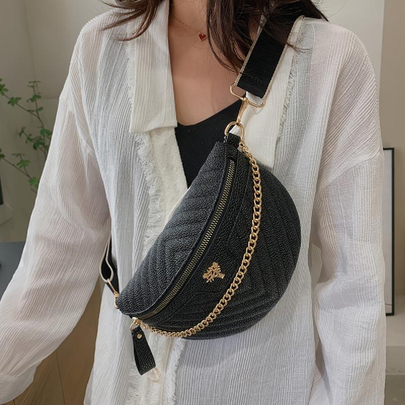 Tree Decor Waist Bag Chain Crossbody Bag Women's PU Leather Chest Purse