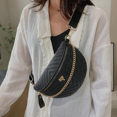 Tree Decor Waist Bag Chain Crossbody Bag Women's PU Leather Chest Purse