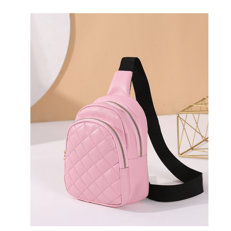 Argyle Quilted Crossbody Chest Bag Zipper Sling Bag Solid Shoulder Purse