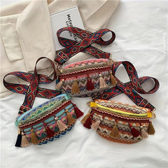 Ethnic Tassel Waist Bag Textured Lightweight Fanny Pack