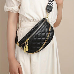 Quilted Crossbody Chest Bag Rhombus Pattern Sling Bag Stylish Shoulder Purse