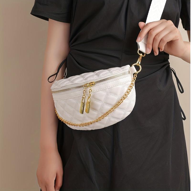Quilted Crossbody Chest Bag Rhombus Pattern Sling Bag Stylish Shoulder Purse