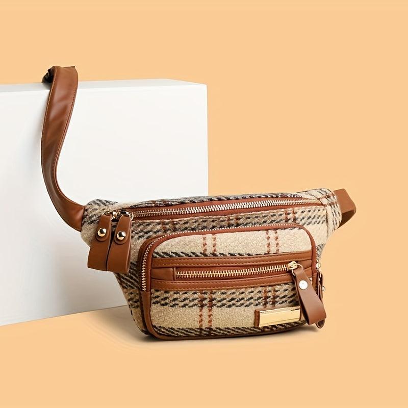 Tweed Waist Bag Outdoor Running Fanny Pack Zipper Chest Purse For Women