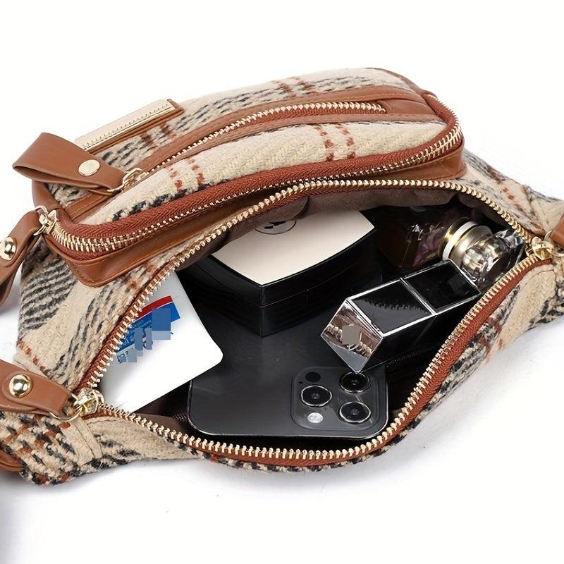 Tweed Waist Bag Outdoor Running Fanny Pack Zipper Chest Purse For Women