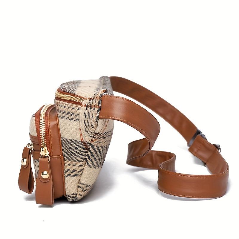 Tweed Waist Bag Outdoor Running Fanny Pack Zipper Chest Purse For Women