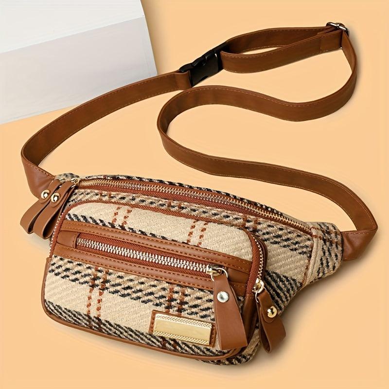 Tweed Waist Bag Outdoor Running Fanny Pack Zipper Chest Purse For Women