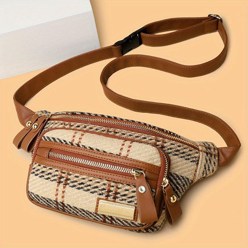 Tweed Waist Bag Outdoor Running Fanny Pack Zipper Chest Purse For Women