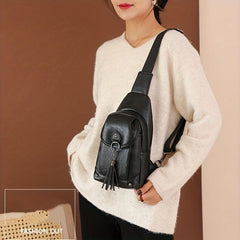 Waterproof Chest Bag Tassel Decor Sports Shoulder Bag