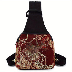 Phoenix Pattern Embroidery Sling Bag Small Canvas Backpack