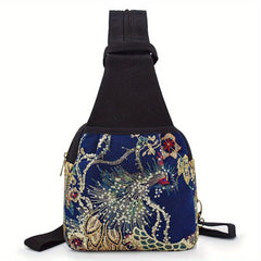 Phoenix Pattern Embroidery Sling Bag Small Canvas Backpack