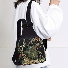 Phoenix Pattern Embroidery Sling Bag Small Canvas Backpack