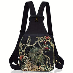 Phoenix Pattern Embroidery Sling Bag Small Canvas Backpack