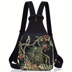 Phoenix Pattern Embroidery Sling Bag Small Canvas Backpack