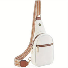 Ethnic Strap Crossbody Bag Faux Leather Chest Bag Zipper Front Sling for Women