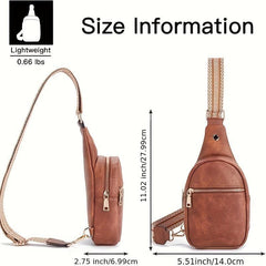 Ethnic Strap Crossbody Bag Faux Leather Chest Bag Zipper Front Sling for Women