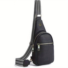 Ethnic Strap Crossbody Bag Faux Leather Chest Bag Zipper Front Sling for Women