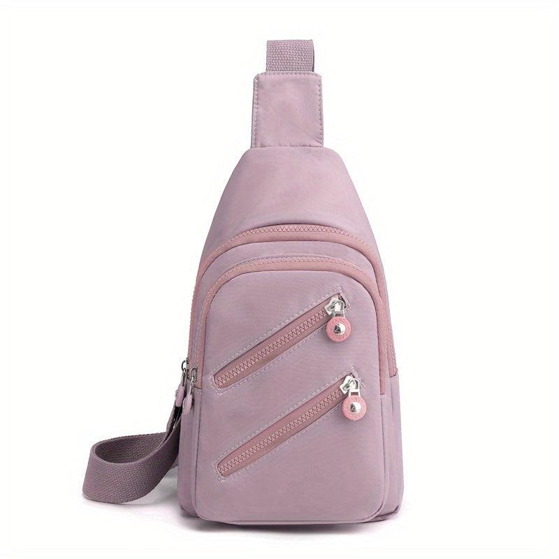 Zipper Front Sling Bag Nylon Crossbody Bag Functional Outdoor Travel Chest Purse