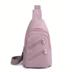 Zipper Front Sling Bag Nylon Crossbody Bag Functional Outdoor Travel Chest Purse