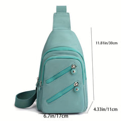 Zipper Front Sling Bag Nylon Crossbody Bag Functional Outdoor Travel Chest Purse