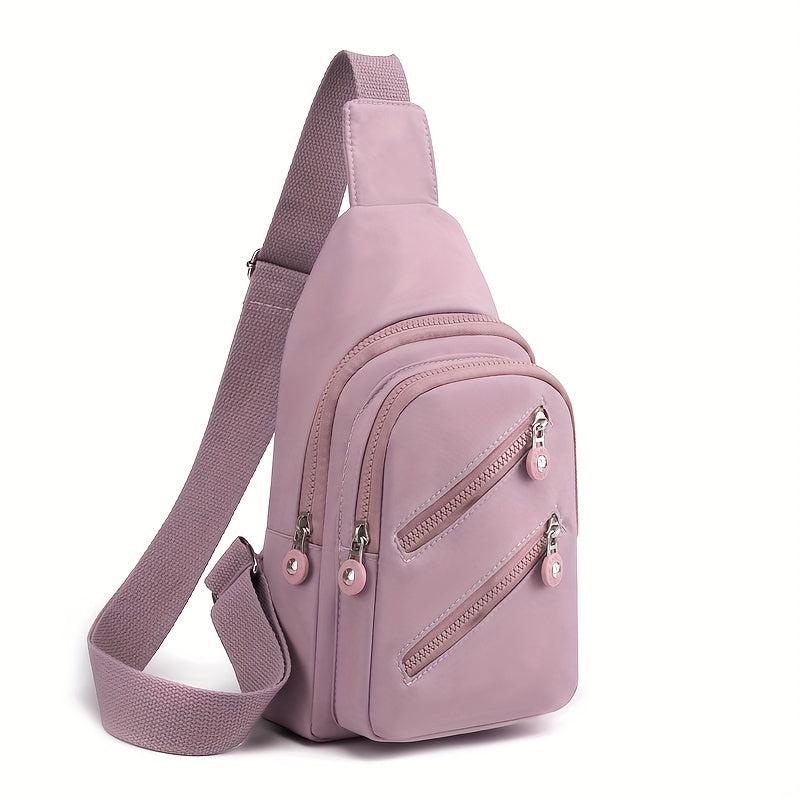 Zipper Front Sling Bag Nylon Crossbody Bag Functional Outdoor Travel Chest Purse