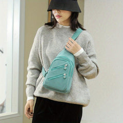 Zipper Front Sling Bag Nylon Crossbody Bag Functional Outdoor Travel Chest Purse
