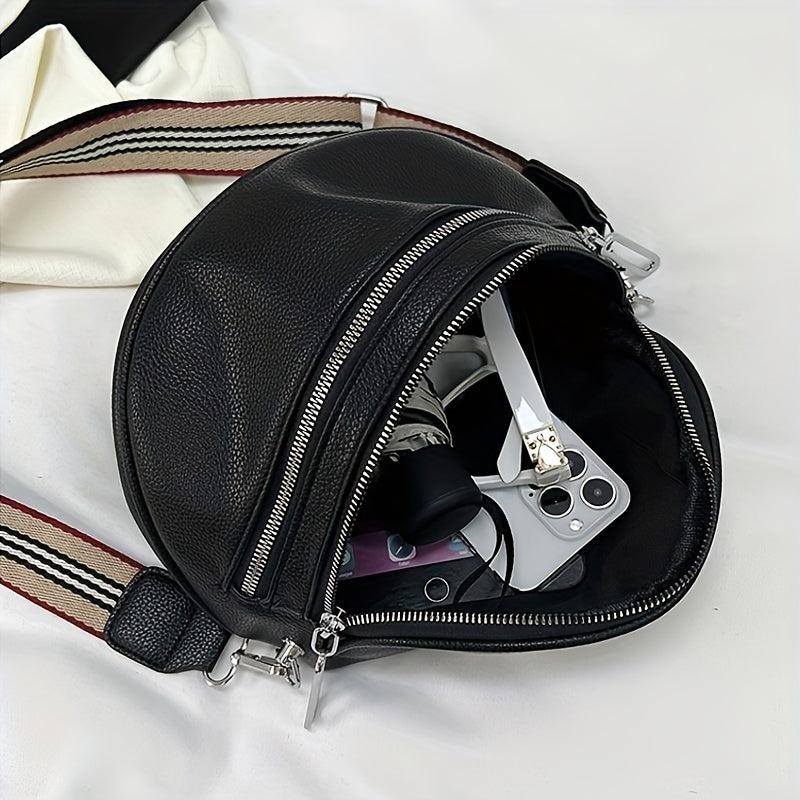 Minimalist Crescent Zipper Chest Bag Crossbody Bag with Wide Strap