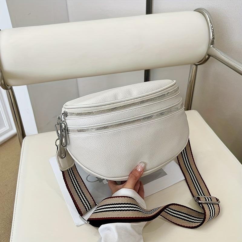 Minimalist Crescent Zipper Chest Bag Crossbody Bag with Wide Strap