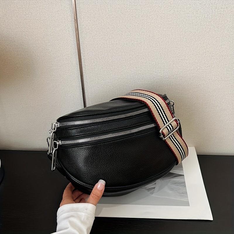 Minimalist Crescent Zipper Chest Bag Crossbody Bag with Wide Strap