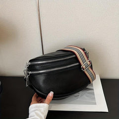 Minimalist Crescent Zipper Chest Bag Crossbody Bag with Wide Strap