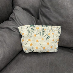Daisy Flower Embroidered Cosmetic Bag Large Travel Toiletry Storage