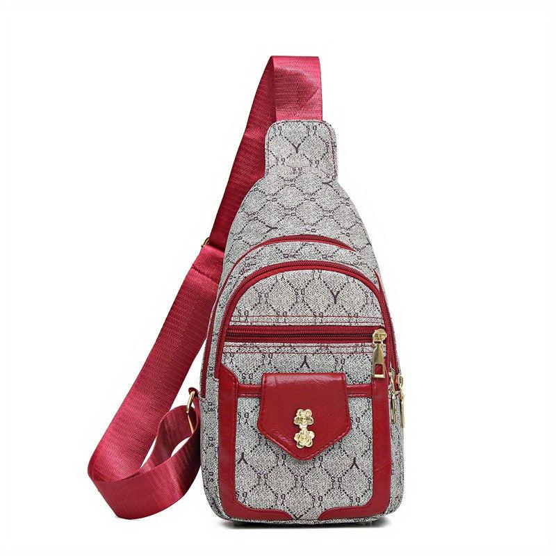 Vintage Geometric Sling Bag with Floral Hardware