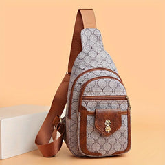 Vintage Geometric Sling Bag with Floral Hardware