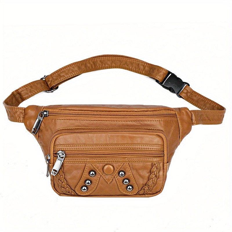 Vintage Studded Waist Purses Faux Leather Crossbody Bag