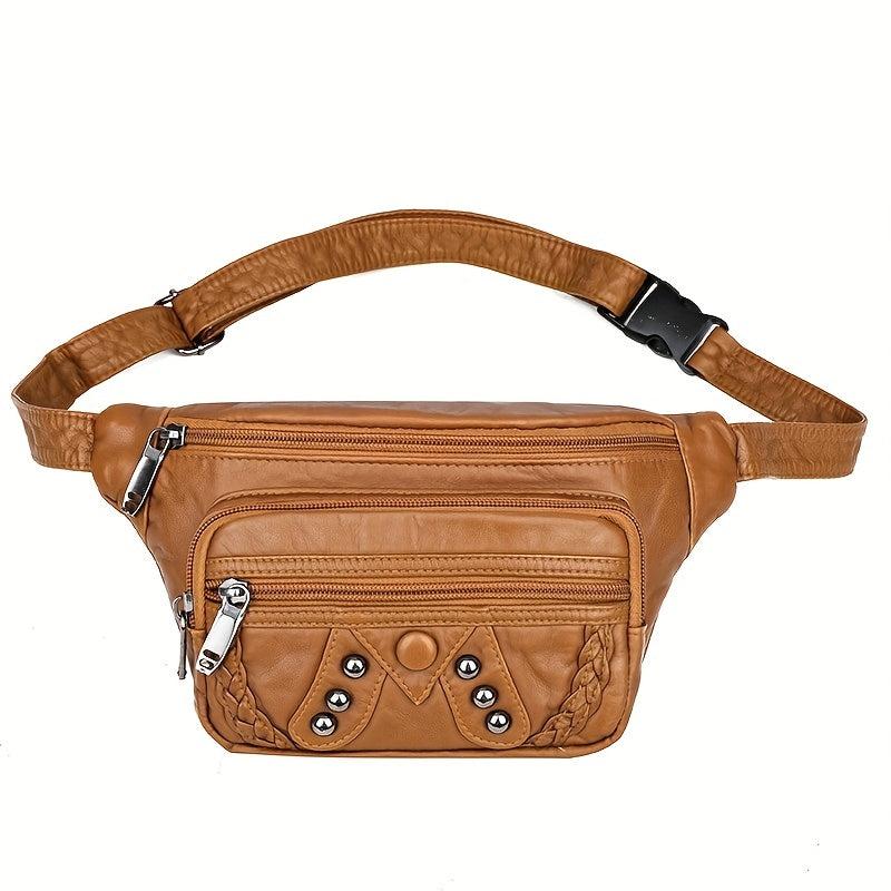 Vintage Studded Waist Purses Faux Leather Crossbody Bag