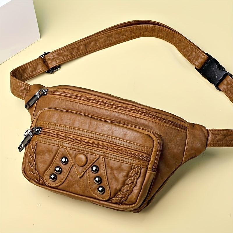 Vintage Studded Waist Purses Faux Leather Crossbody Bag