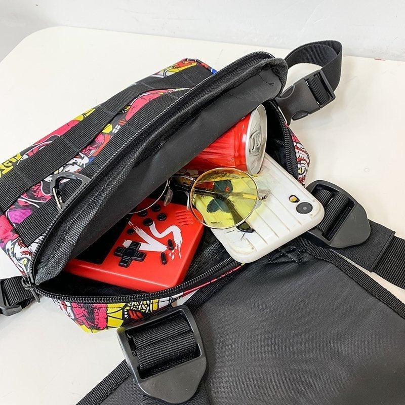 Cartoon Graffiti Pattern Chest Bag Vest Tactical Bag Outdoor Fanny Pack